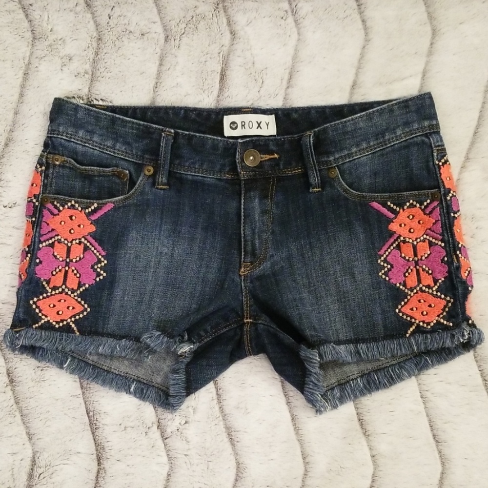Roxy Embroidered Jean Shorts